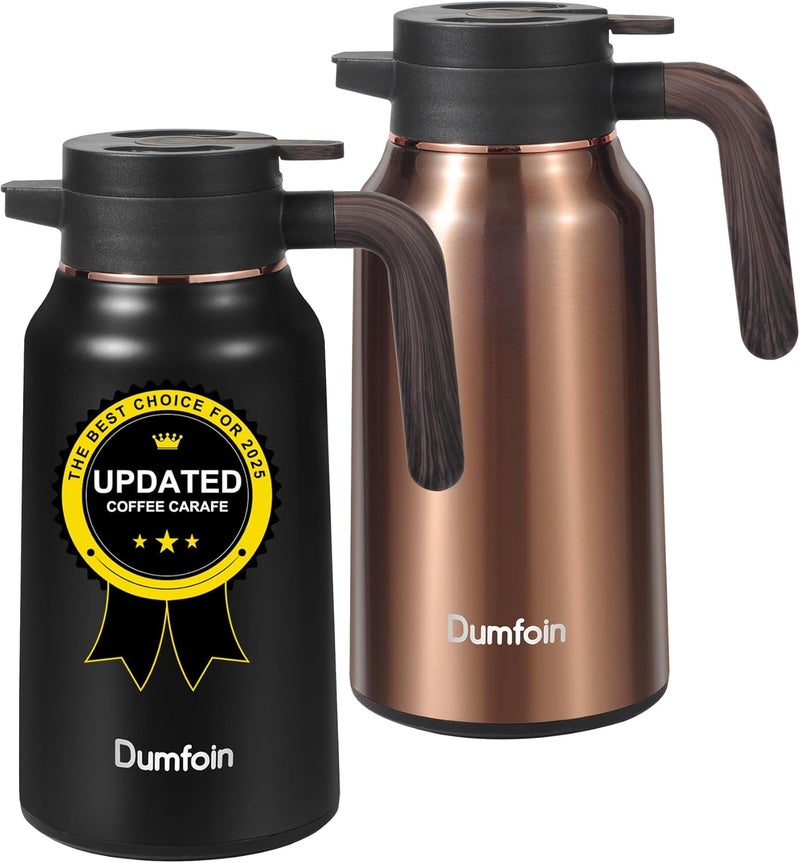 Dumfoin Premium Thermal Coffee Carafe, Stainless Steel, Double Wall Insulated, Hot and Cold Beverage Server - Image 1